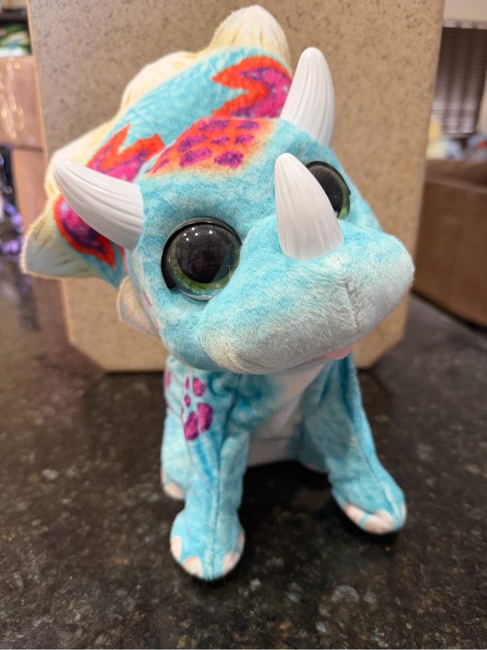 FurReal Plush Blue Triceratops Small Pet Toy - Soft Plush Dinosaur
